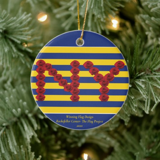 NYストライプレッドローズ入賞デザインセラミックオーナメント セラミックオーナメント (ツリー)