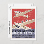 NY空港ヴィンテージポスター – c 1930 動揺して - ポストカード (正面/裏面)