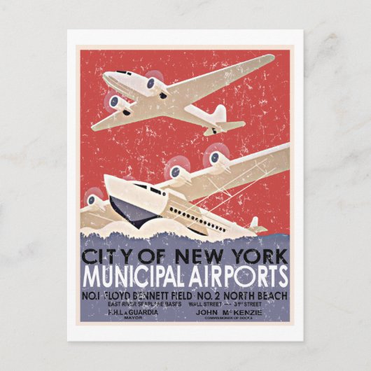 NY空港ヴィンテージポスター – c 1930 動揺して - ポストカード (正面)