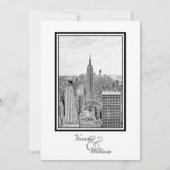 NY City Skyline ESB BW Etched 結婚's 招待状 (正面)
