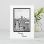 NY City Skyline ESB BW Etched 結婚's 招待状 (スタンド正面)