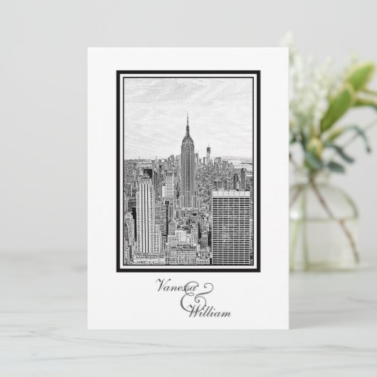NY City Skyline ESB BW Etched 結婚's 招待状 (スタンド正面)