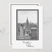 NY City Skyline ESB BW Etched 結婚's 招待状 (正面/裏面)