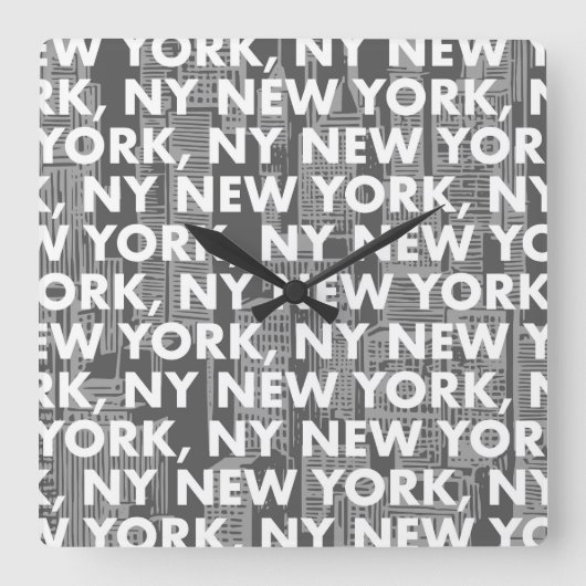NY NEW YORKグラフィックパターン スクエア壁時計 (正面)
