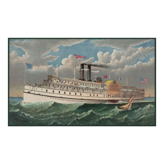NY Voyage Grand Paddlewheel Steamboat The Pilgrim フォトプリント (正面)