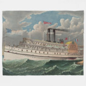 NY Voyage Grand Paddlewheel Steamboat The Pilgrim フリースブランケット (正面(横))