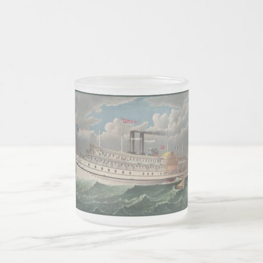 NY Voyage Grand Paddlewheel Steamboat The Pilgrim フロストグラスマグカップ (中央)