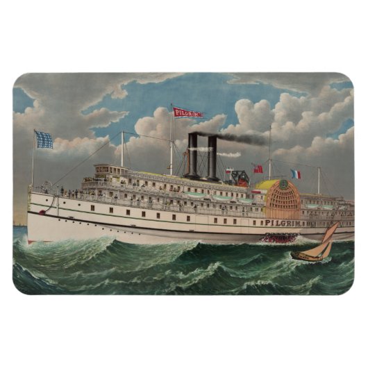 NY Voyage Grand Paddlewheel Steamboat The Pilgrim マグネット (横)