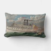 NY Voyage Grand Paddlewheel Steamboat The Pilgrim ランバークッション (正面)