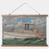 NY Voyage Grand Paddlewheel Steamboat The Pilgrim 吊り下げ型タペストリー (正面)