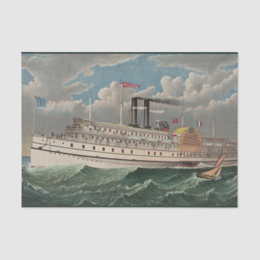 NY Voyage Grand Paddlewheel Steamboat The Pilgrim 薄葉紙 (正面)