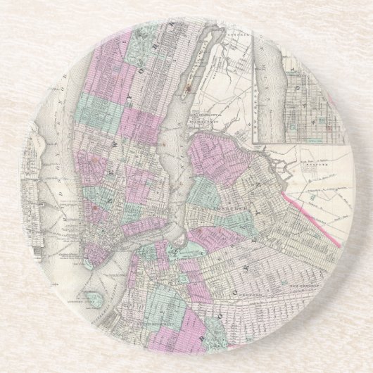 NYCおよびブルックリン(1866年)のヴィンテージの地図 コースター (正面)