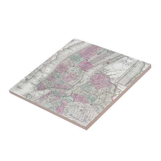 NYCおよびブルックリン(1866年)のヴィンテージの地図 タイル (側面)