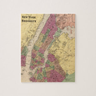 NYCおよびブルックリン(1868年)のヴィンテージの地図 ジグソーパズル