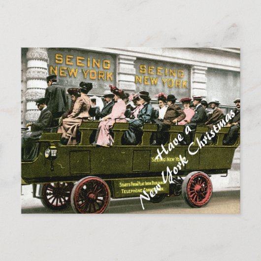 NYCのクリスマスのヴィンテージの観光バス シーズンポストカード (正面)