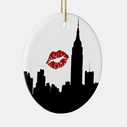 NYCのスカイラインのシルエット、帝国州Bldg #1のキス セラミックオーナメント (右)