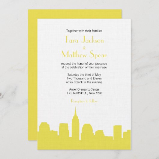 NYCのスカイラインの結婚式招待状 招待状 (正面/裏面)