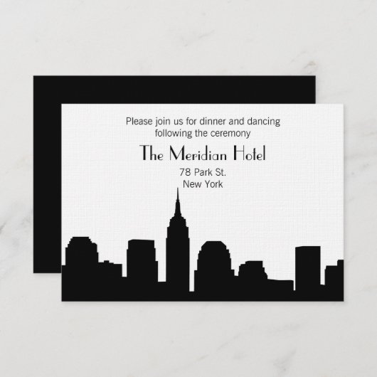 NYCのスカイラインのRecptionカード-黒 招待状 (正面/裏面)