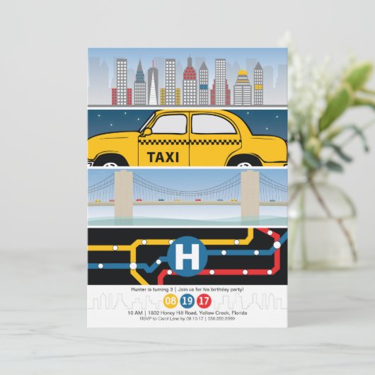 NYCのテーマの誕生日の招待状 招待状 (スタンド正面)