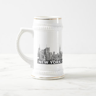 NYCのモノクロスカイラインの文字 ビールジョッキ