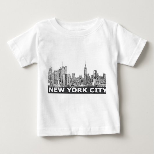 NYCのモノクロスカイラインの文字 ベビーTシャツ (正面)