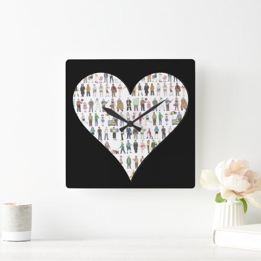 NYCの人々ブラックハートニューヨーク市民 スクエア壁時計 (ホーム)