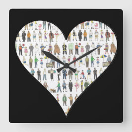 NYCの人々ブラックハートニューヨーク市民 スクエア壁時計