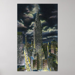 NYCの夜のYorkChryslerの新しい建物# 1 ポスター
