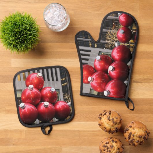 NYCの巨大クリスマスボールオーナメント 鍋つかみ&鍋敷きセット (トップダウン)