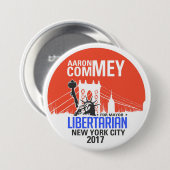 NYCの市長のための自由主義的なアーロンCommey 缶バッジ (正面&裏面)