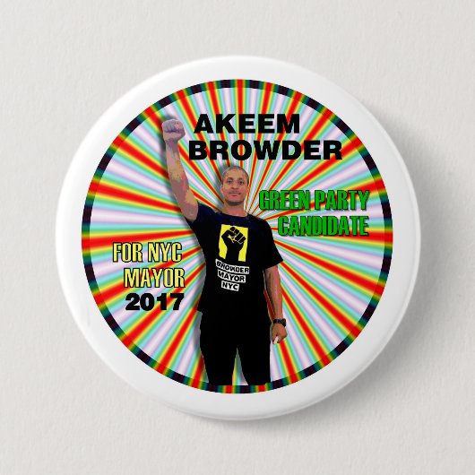 NYCの市長のためのAkeem Browder 缶バッジ (正面)