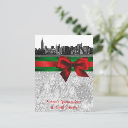 NYCの広いスカイラインはBWのクリスマスをあなたの写真エッチングしました シーズンポストカード (スタンド正面)