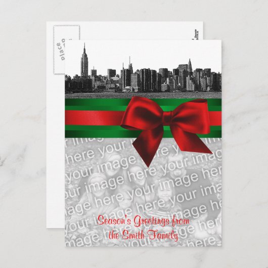 NYCの広いスカイラインはBWのクリスマスをあなたの写真エッチングしました シーズンポストカード (正面/裏面)