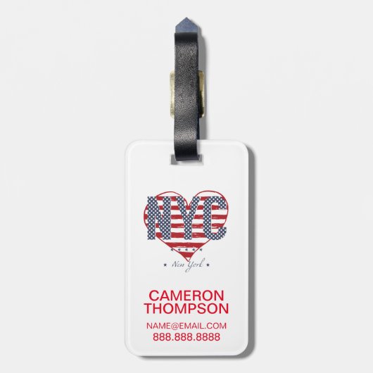 NYCの米国旗のハート ラゲッジタグ (裏面縦)
