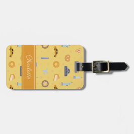 NYCアイコよくはしゃぐンパターンの黄色の名前 ラゲッジタグ