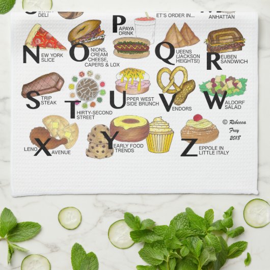 NYCアイコニックのABCニューヨーク市食品アルファベット キッチンタオル (折り畳み)