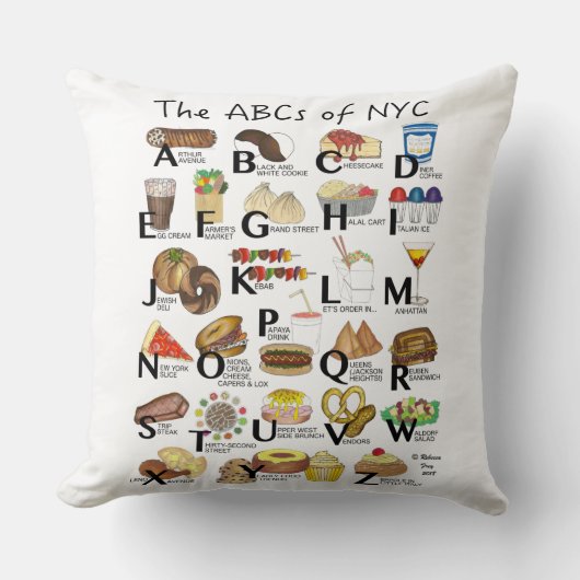 NYCアイコニックのABCニューヨーク市食品アルファベット クッション (正面)