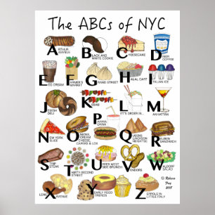 NYCアイコニックのABCニューヨーク市食品アルファベット ポスター