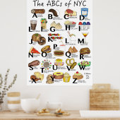 NYCアイコニックのABCニューヨーク市食品アルファベット ポスター (キッチン)