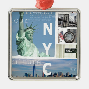 NYCイエロータクシーマンハッタンブルックリンブリッジリバティー メタルオーナメント