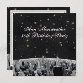 NYCエッチングされたスカイラインブラック金ゴールドスター誕生日 招待状 (正面/裏面)