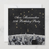 NYCエッチングされたスカイラインブラック金ゴールドスター誕生日 招待状 (正面)
