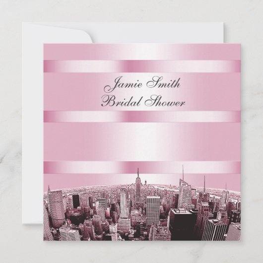 NYCエッチングされたスカイライン2、ブラックピンクブライダルシャワー 招待状 (正面)