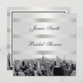 NYCエッチングされたスカイライン2、白黒ブライダルシャワー 招待状 (正面/裏面)
