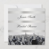 NYCエッチングされたスカイライン2、白黒ブライダルシャワー 招待状 (正面)