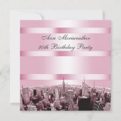 NYCエッチングスカイライン2ピンクブラック誕生日 招待状 (正面)