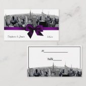 NYCエッチング魚眼スカイラインBWパープルエスコートカード プレイスカード (正面/裏面)