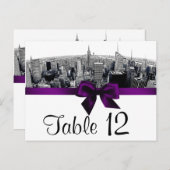 NYCエッチング魚眼スカイラインBWパープルテーブル番号 ポストカード (正面/裏面)