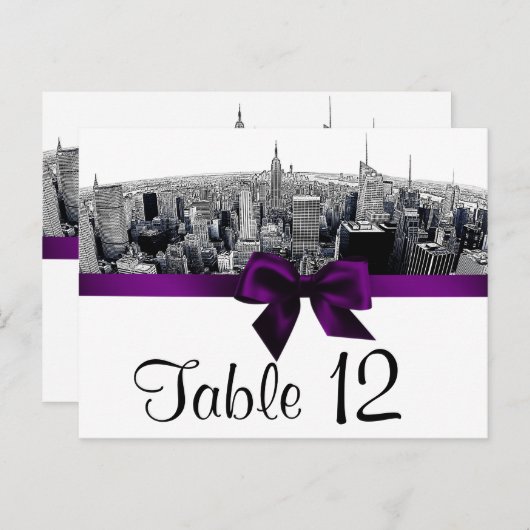 NYCエッチング魚眼スカイラインBWパープルテーブル番号 ポストカード (正面/裏面)