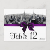 NYCエッチング魚眼スカイラインBWパープルテーブル番号 ポストカード (裏面)